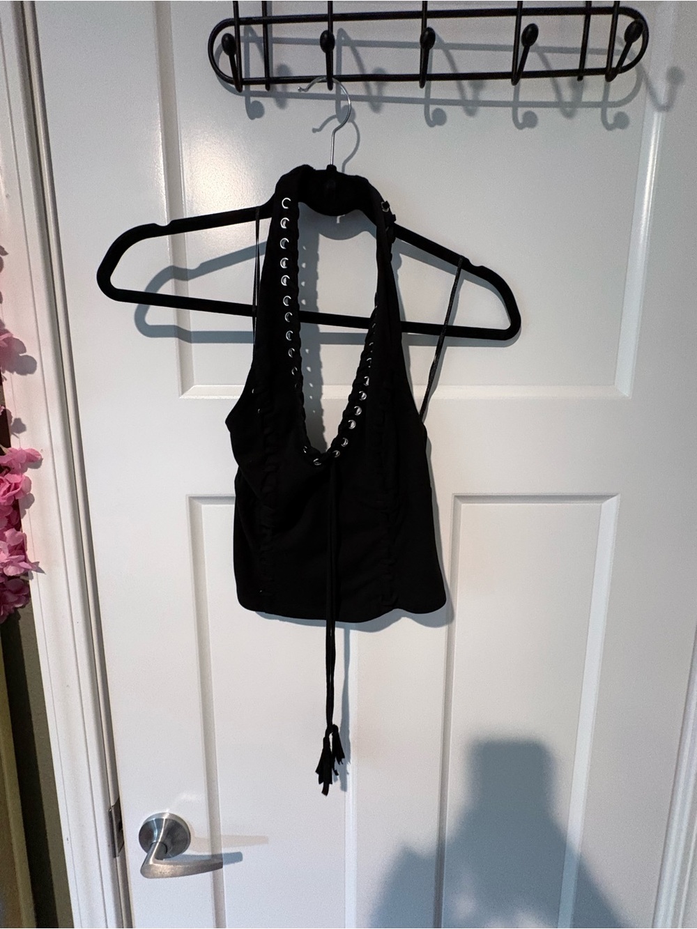 Moa Moa Black Lace-Up Halter Crop Top